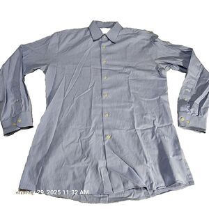 Hugo Red Label Men 16.5 34/35 Blue Long Sleeve Button Striped Athletic Fit Shirt